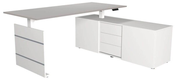 Kerkmann Move 3 elektrisch höhenverstellbarer Schreibtisch lichtgrau, weiß rechteckig, Wangen-Gestell weiß 180,0 x 80,0 cm