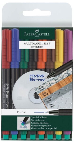 FABER-CASTELL MULTIMARK Folienstifte-Set farbsortiert permanent, 8 St.