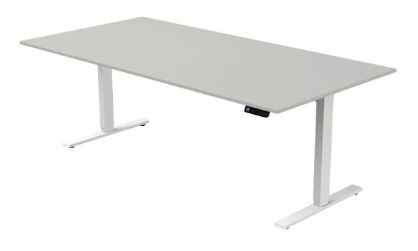 Kerkmann Move 3 elektrisch höhenverstellbarer Schreibtisch lichtgrau rechteckig, T-Fuß-Gestell weiß 200,0 x 100,0 cm