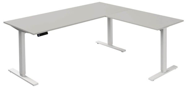 Kerkmann Move 3 elektrisch höhenverstellbarer Schreibtisch lichtgrau L-Form, T-Fuß-Gestell weiß 180,0 x 80,0 cm