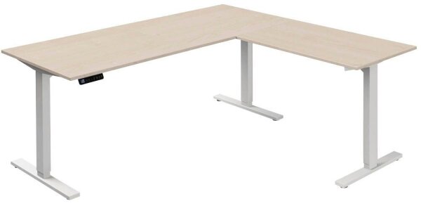 Kerkmann Move 3 elektrisch höhenverstellbarer Schreibtisch ahorn L-Form, T-Fuß-Gestell weiß 180,0 x 80,0 cm