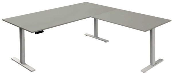 Kerkmann Move 3 elektrisch höhenverstellbarer Schreibtisch lichtgrau L-Form, T-Fuß-Gestell weiß 200,0 x 100,0 cm