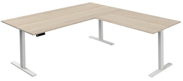 Kerkmann Move 3 elektrisch höhenverstellbarer Schreibtisch ahorn L-Form, T-Fuß-Gestell weiß 200,0 x 100,0 cm