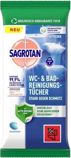 SAGROTAN® Desinfektionstücher WC & Bad 1-lagig weiß, 60 Tücher