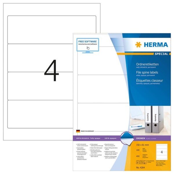HERMA Ordneretiketten 4284 weiß, 100 Blatt