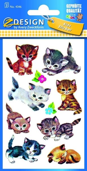 AVERY Zweckform Aufkleber 4346 Katzen, 30 Etiketten