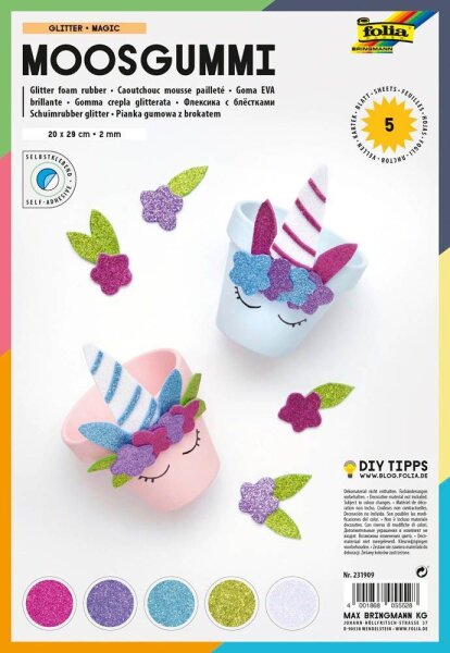 folia Moosgummi Glitter Magic mehrfarbig 5 Bogen