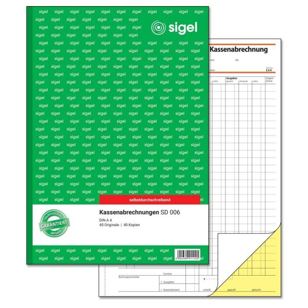 SIGEL Kassenabrechnung Formularbuch SD006, 1 St.