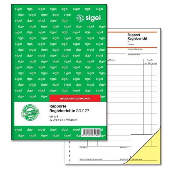 SIGEL Rapport/Regiebericht Formularbuch SD027, 1 St.