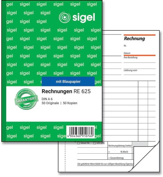 SIGEL Rechnung Formularbuch RE625, 1 St.