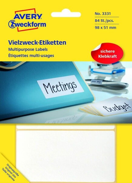 AVERY Zweckform Etiketten 3331 weiß 98,0 x 51,0 mm, 84 Etiketten