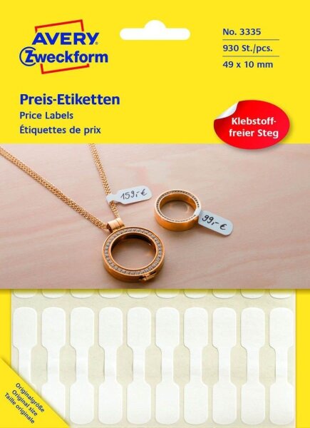 AVERY Zweckform Schmucketiketten 3335 weiß 49,0 x 10,0 mm, 930 St.