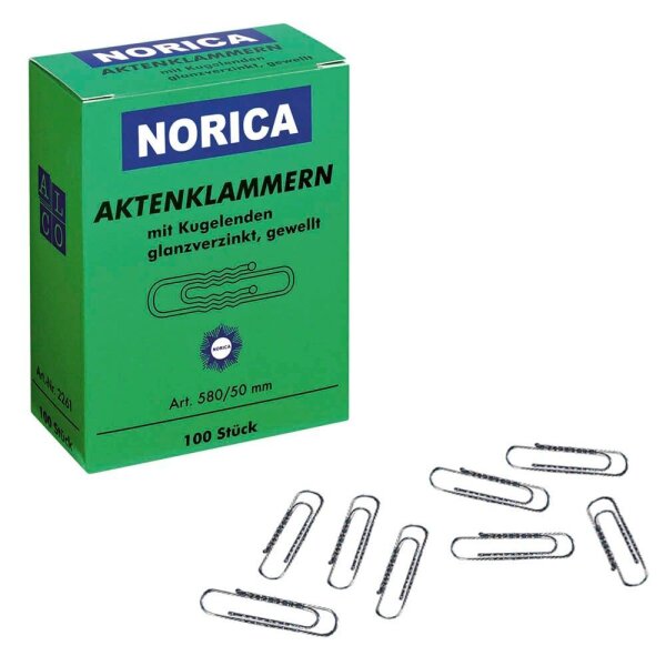 ALCO Aktenklammern NORICA silber galvanisiert, 100 St.