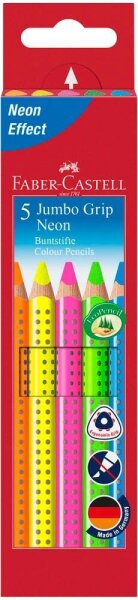 FABER-CASTELL Jumbo Grip Neon Buntstifte farbsortiert, 5 St.