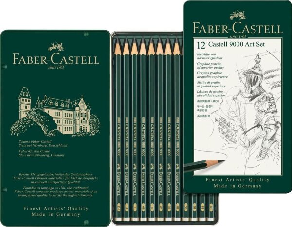 FABER-CASTELL Castell 9000 Art Set Bleistift-Set B, H, HB, 2H, 2B, F, 3B, 4B, 5B, 6B, 7B, 8B grün, 12 St.