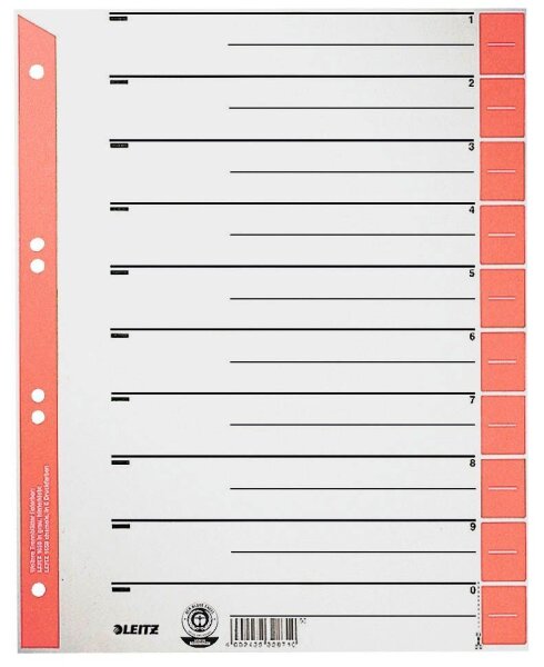 LEITZ Trennblätter 1652 DIN A4 1-0 rot, 230 g/qm, 25 St.