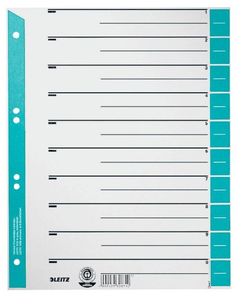 LEITZ Trennblätter 1652 DIN A4 1-0 hellblau, 230 g/qm, 100 St.