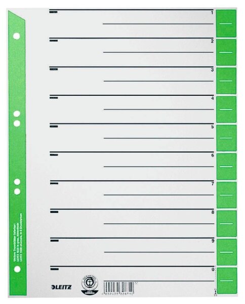 LEITZ Trennblätter 1652 DIN A4 1-0 grün, 230 g/qm, 100 St.