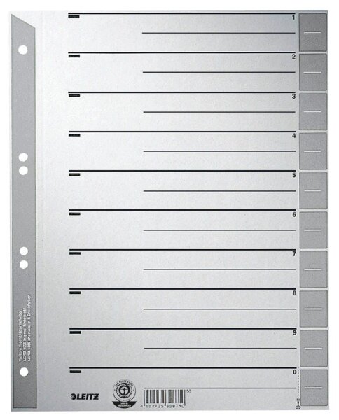 LEITZ Trennblätter 1652 DIN A4 1-0 grau, 230 g/qm, 100 St.
