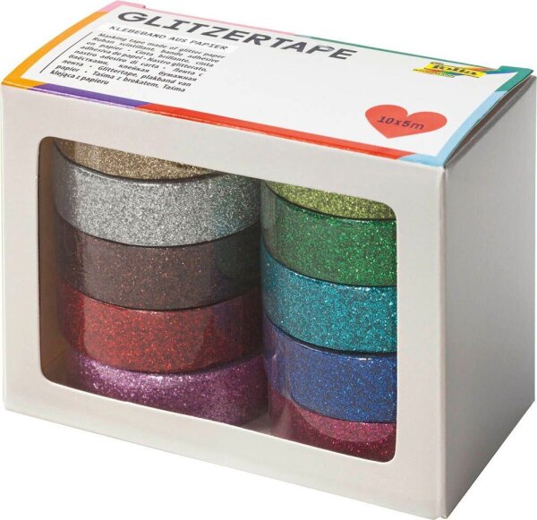 folia Glitter Tape Deko-Klebeband glänzend 15,0 mm x 5,0 m 10 Rollen