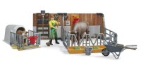 bruder bworld 62611 Kuh- und Kälberstall mit Landwirt Spielfiguren-Set