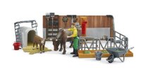 bruder bworld 62611 Kuh- und Kälberstall mit Landwirt Spielfiguren-Set