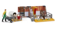 bruder bworld 62611 Kuh- und Kälberstall mit Landwirt Spielfiguren-Set