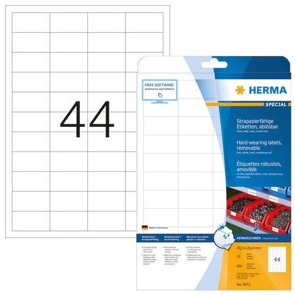 HERMA wetterfeste Folienetiketten 4572 weiß 48,3 x 25,4 mm, 20 Blatt
