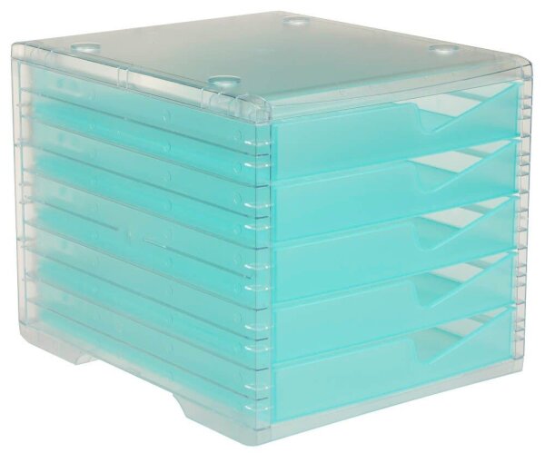 styro Schubladenbox styroswingbox light  aqua 275-8430.25224, DIN A4 mit 5 Schubladen, 1 St.