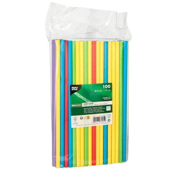 PAPSTAR Strohhalme pure farbsortiert Papier, 100 St.