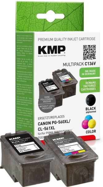 KMP C136V schwarz, color Druckerpatronen kompatibel zu Canon PG560XL/CL561XL, 2er-Set