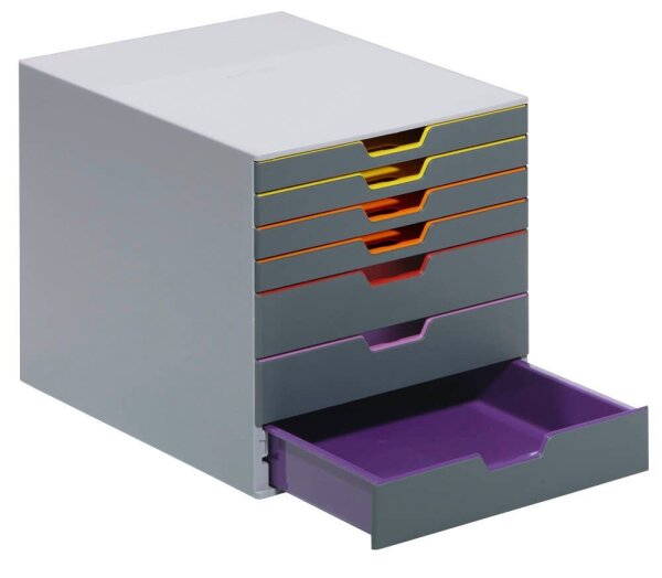 DURABLE Schubladenbox VARICOLOR®  dunkelgrau mit bunten Farblinien 760727, DIN A4 mit 7 Schubladen, 1 St.
