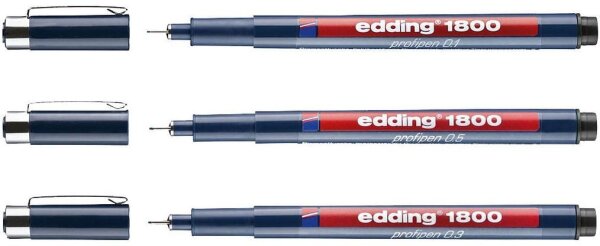 edding 1800 profipen Fineliner schwarz 0,1 + 0,3 + 0,5 mm, 3 St.