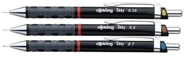 rotring Tikky Druckbleistift-Set schwarz HB 0,35 + 0,5 + 0,7 mm, 3 St.