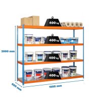 Simonrack Schwerlast-Weitspannregal ECOFORTE 1506-4 457100047201564 orange, blau 150,0 x 60,0 x 200,0 cm