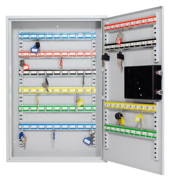 ROTTNER S100 EL Schlüsselkasten lichtgrau mit 100 Haken, Elektronikschloss, 38,0 x 8,0 x 55,0 cm, 1 St.