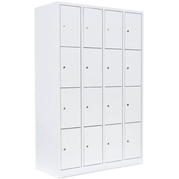 LÜLLMANN Schließfachschrank signalweiß 520447, 16 Schließfächer 117,0 x 50,0 x 180,0 cm