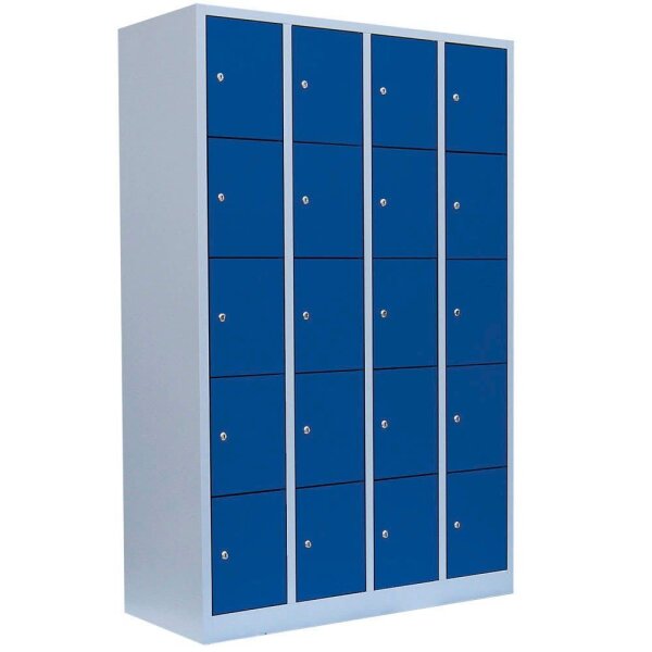 LÜLLMANN Schließfachschrank lichtgrau, enzianblau 520541, 20 Schließfächer 117,0 x 50,0 x 180,0 cm
