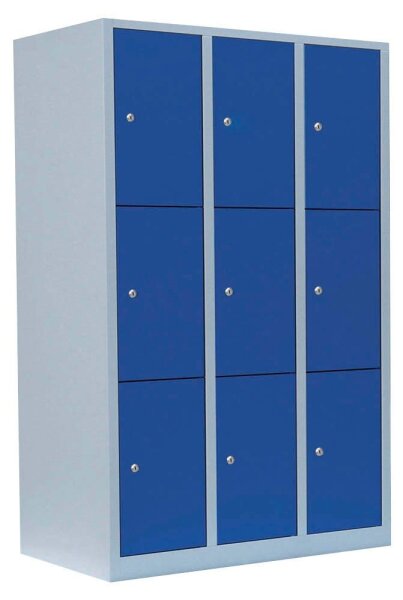 LÜLLMANN Schließfachschrank lichtgrau, enzianblau 523331, 9 Schließfächer 118,5 x 50,0 x 180,0 cm