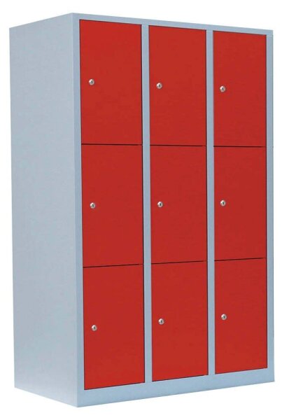 LÜLLMANN Schließfachschrank lichtgrau, feuerrot 523334, 9 Schließfächer 118,5 x 50,0 x 180,0 cm