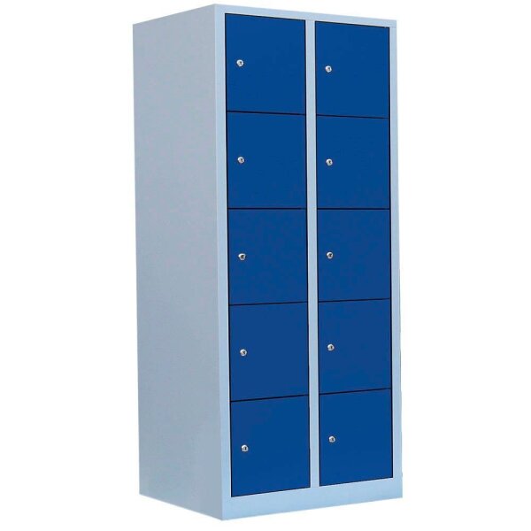 LÜLLMANN Schließfachschrank lichtgrau, enzianblau 523521, 10 Schließfächer 80,0 x 50,0 x 180,0 cm