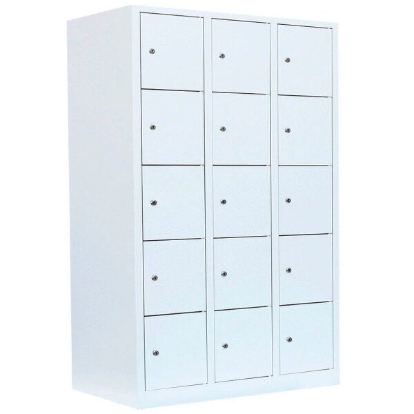 LÜLLMANN Schließfachschrank signalweiß 523537, 15 Schließfächer 118,5 x 50,0 x 180,0 cm