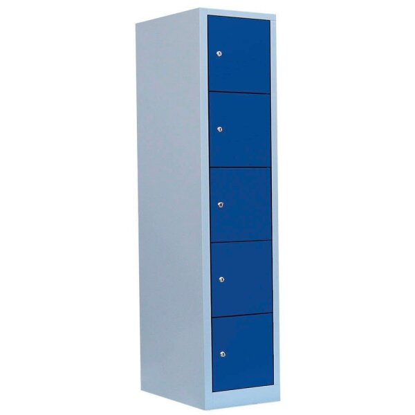 LÜLLMANN Schließfachschrank lichtgrau, enzianblau 523511, 5 Schließfächer 41,5 x 50,0 x 180,0 cm