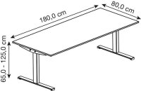ith möbel EasyT elektrisch höhenverstellbarer Schreibtisch eiche rechteckig, T-Fuß-Gestell weiß 180,0 x 80,0 cm
