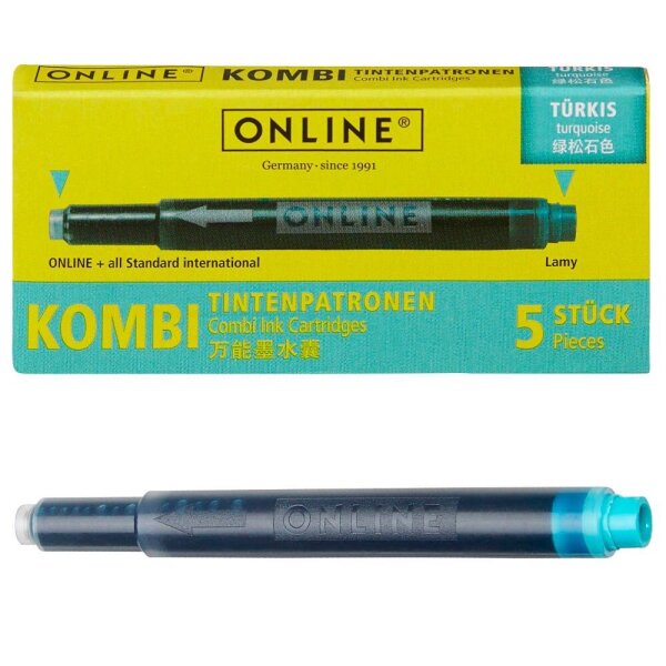 ONLINE® Tintenpatronen für Füller 17176/12 türkis-blau, 5 St.