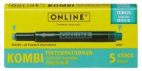 ONLINE® Tintenpatronen für Füller 17176/12 türkis-blau, 5 St.
