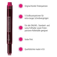 ONLINE® Tintenpatronen für Füller 17175/12 pink, 5 St.