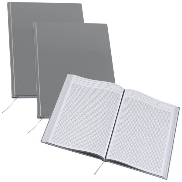 Notizbücher DIN A4 kariert, silber Hardcover 192 Seiten, 3 St.