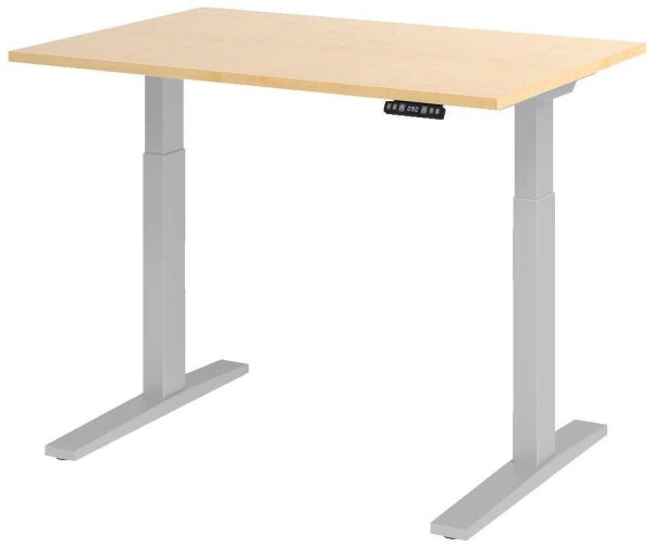 HAMMERBACHER XMKA12 elektrisch höhenverstellbarer Schreibtisch ahorn rechteckig, C-Fuß-Gestell silber 120,0 x 80,0 cm