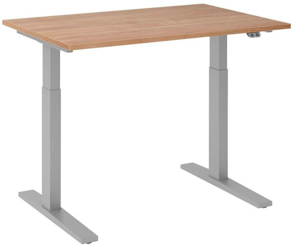HAMMERBACHER XMKA12 elektrisch höhenverstellbarer Schreibtisch nussbaum rechteckig, C-Fuß-Gestell silber 120,0 x 80,0 cm